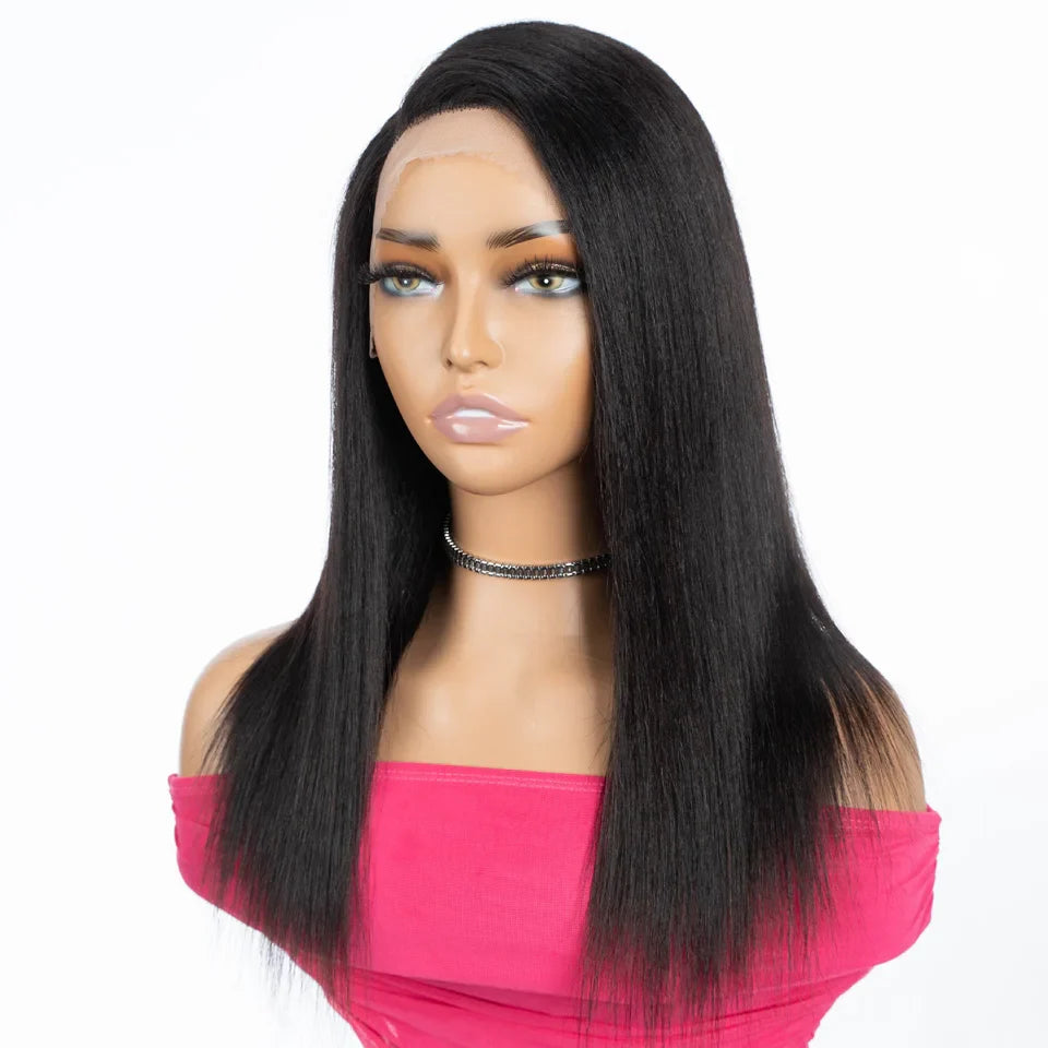 Sleek Straight Human Hair Wigs For Women Left sided 13X6X1 Lace Front Wigs Natural Black 18 Inch Remy Brazilian Hair Wigs