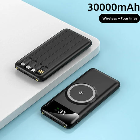 Xiaomi 30000mAh Mobile Power Bank Can Be Wirelessly Charged, Thin And Portable Mobile Phone External Battery Built-In Cable