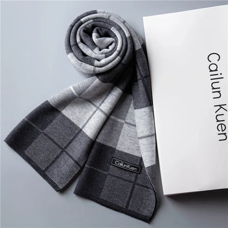 Fashion Classic Business Scarf Men Wool Scarf Soft Warm Thermal Muffler Casual Cashmere Knitted Shawl Male Autumn Winter No Box