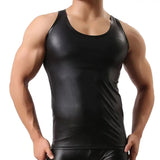 Men Soft Faux Leather Tank Tops Sleeveless Undershirts Male Muscle Vest Tight Crew Neck T-Shirts Summer Slim Fit Singlets Tee