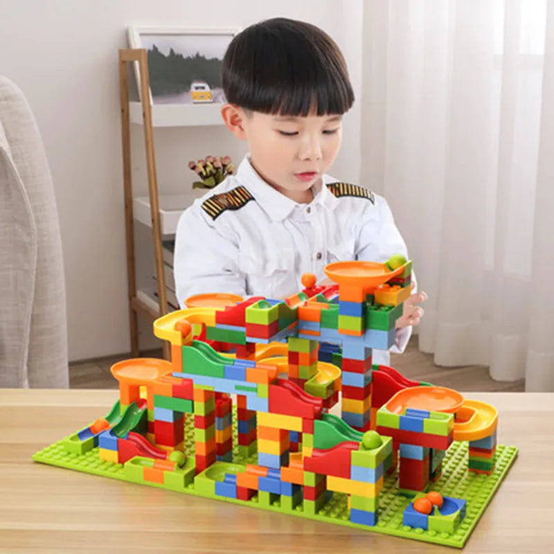 168-336PCS Marble Race Run Blocks Maze Ball Track Building Blocks Plastic Funnel Slide Assemble DIY  Bricks Kids Christmas Gift