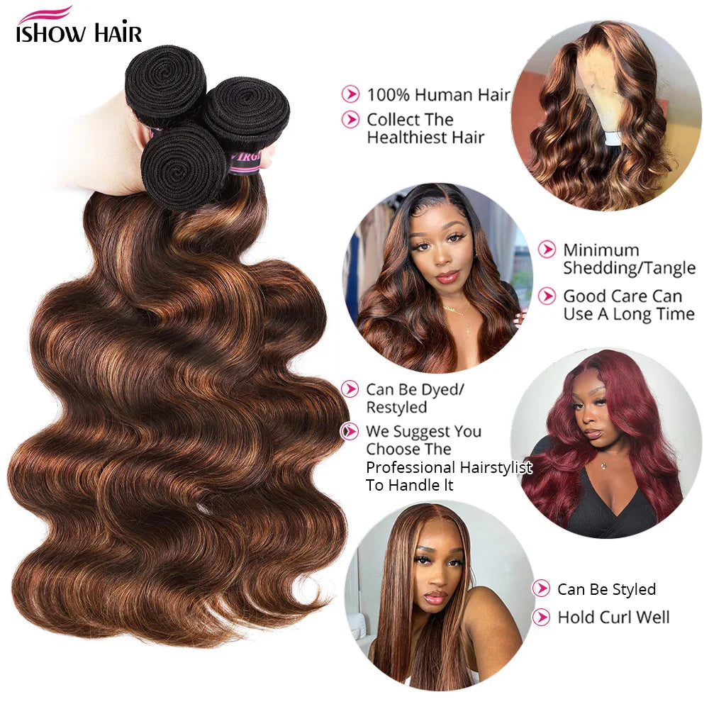 FB 30 Highlight Bundles Brazilian Body Wave Human Hair Bundles Ombre Colored Remy Human Hair Wavy Hair Extentions For Women