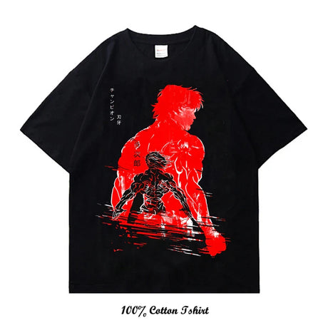 Grappler Baki kyokudai taikai Graphic Print T Shirt Harajuku Vintage Short Sleeve Plus Size Cotton Crew Neck T Shirt Women Men