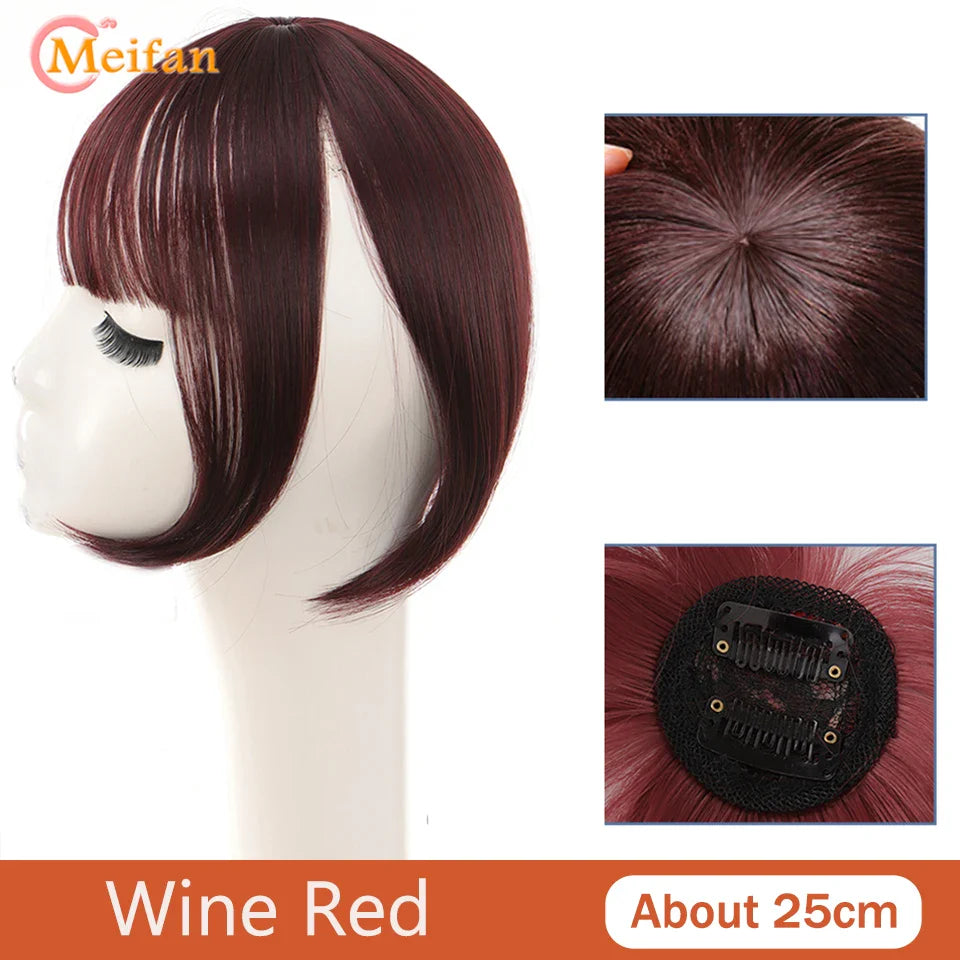 MEIFAN Middle Part Fake Bangs Fringe Synthetic Topper Hairpiece Clip-In Bang Extension Natural Invisible Clourse Hairpiece Women