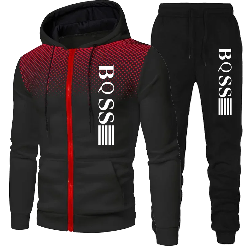 Costem for Men Clothing Spotted Sweatshirt Suit Hoodie and Pants Suit Mens Fashion Suits Men's Winter Clothes New Two Piece Set