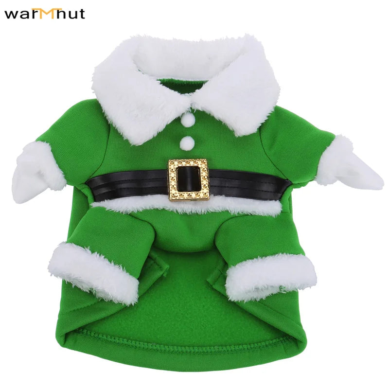 WarmHut Christmas Elf Dog Cat Costume With Hat Funny Pet Christmas Winter Fleece Coat Coat Clothes Outfit Apparel S M L XL Size