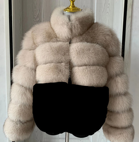 New Ladies Natural Fox Fur Cropped Plus Stand Collar Fur Jacket Women Winter Fashion Warm Fur Jacket 100% Genuine Fox Fur