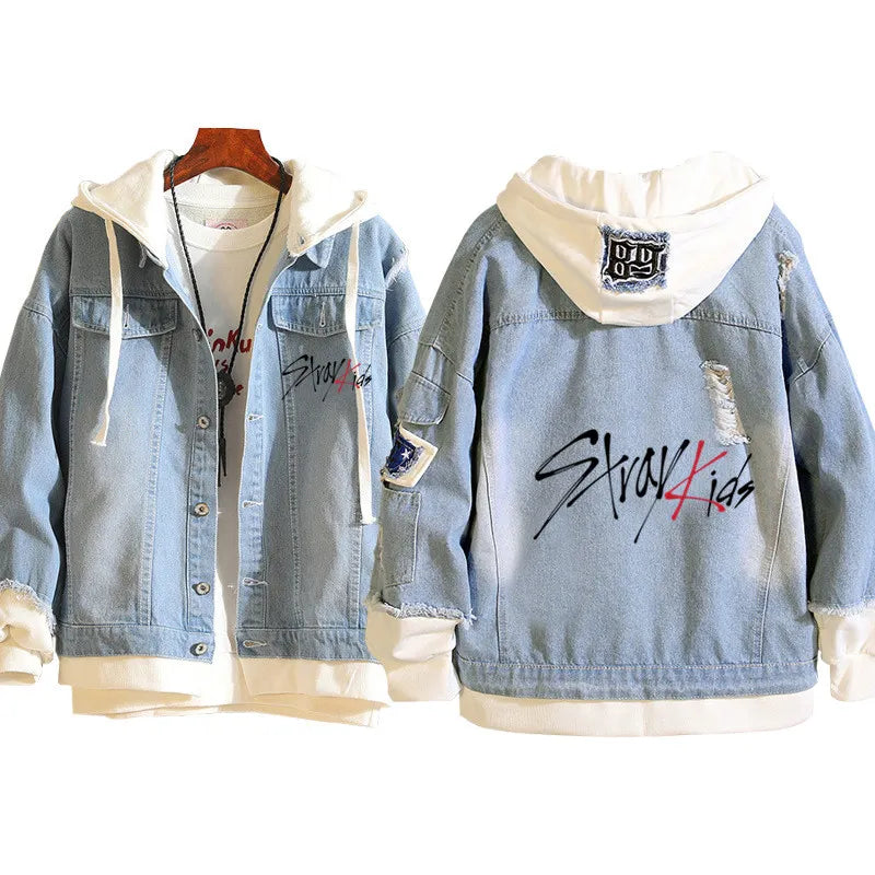 2023 Stray Kids Kpop Costumes Jackets Men Women Fashion Y2k Denim Jacket Spring Autumn Casual Hooded Outwear Coat