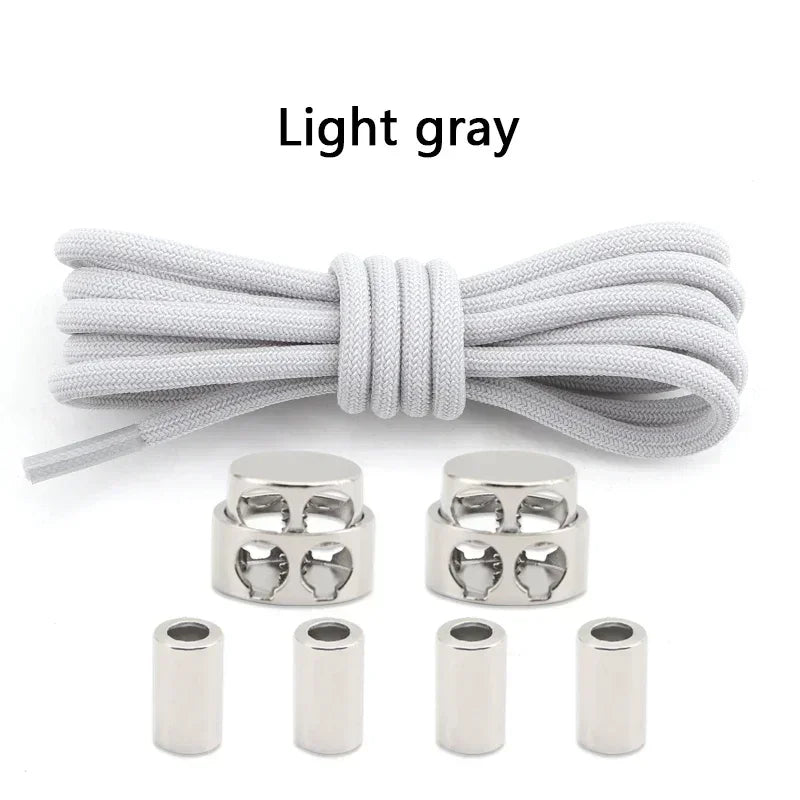 1Pair Round Elastic Laces Sneakers Lock Shoe Laces Without Ties Metal Buckle Laces Kids Adult No Tie Shoelaces Shoes Accessories