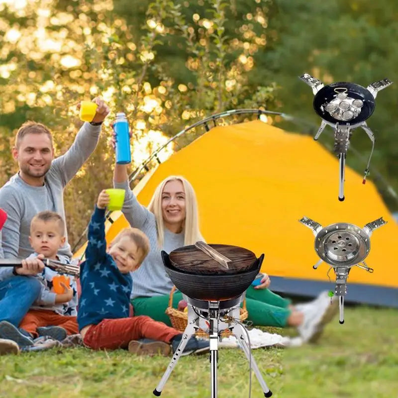 BRS-69 Camping Stove Burner Portable Foldable Dual Head Burner Stove Windproof Backpacking ButaneGas Stove Outdoor Cooking Tool