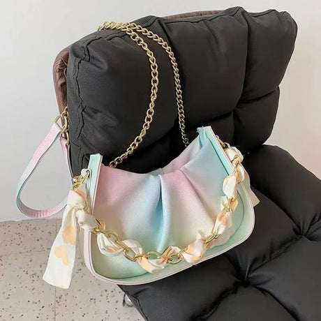 Cloud Handbag For Women Top Handle Cute Candy Color Shoulder Wand Bag Chain Scarf Mini Underarm Purse Female Black Design Luxury