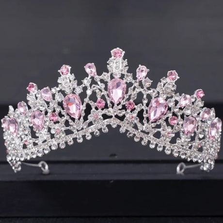 Pink Crystal Tiaras And Crowns For Women Bride Pink Rhinestone Prom Diadem Crown Tiara Bridal Wedding Hair Accessories Jewelry