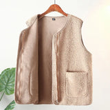 Womens Plus Size Fleece Jacket Autumn Casual Clothing Senior Sleeveless Vest Fashion Big Pocket Outwear Curve Coats T84 2363