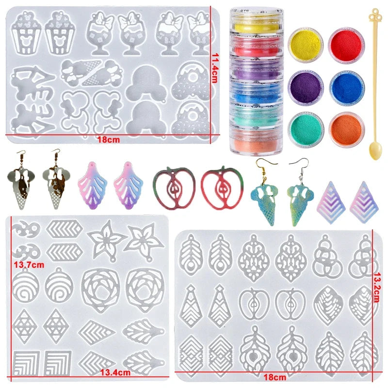 16 Styles Epoxy Casting Molds Set Silicone UV Casting Tools Kits Resin Casting Molds For Jewelry Making DIY Earring Findings