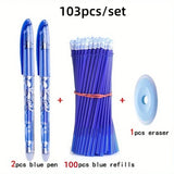 103pcs/set Black Blue Ink Erasable Pen Refills Rods Set 0.5mm Magic Erasable Gel Pen Washable Handle Office Writing Stationery