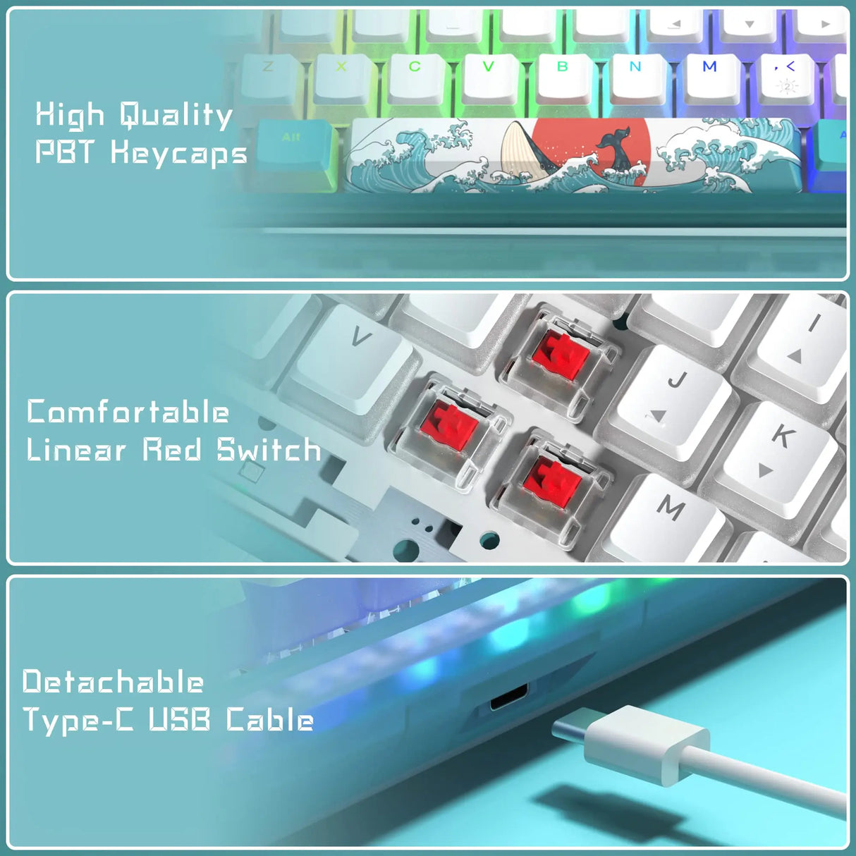 Womier WK61 Mechanical Keyboard RGB Wired Gaming Keyboard Hot-Swappable Blue Sea Theme with PBT Keycaps for Windows PC Gamers