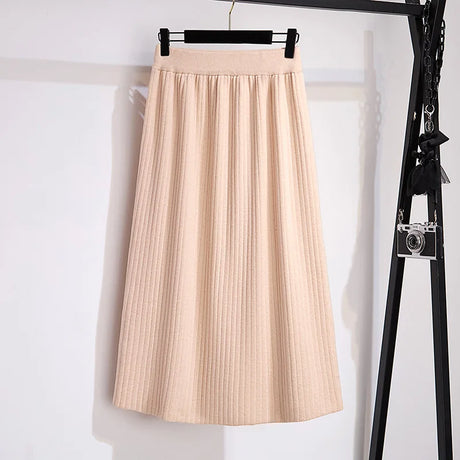 170Kg Plus Size Women's Hip 150 Spring Autumn Loose A-Line Long Sweater Skirt Apricot Black 4XL 5XL 6XL 7XL 8XL 9XL