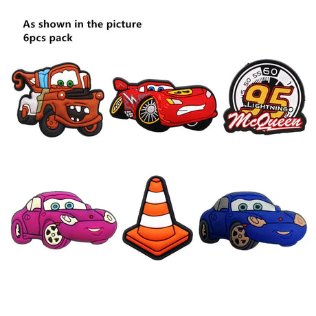 6 Pack Original Animation Movie Cars PVC Shoe Charms Accessories Lightning McQueen Jeans Clog Pins Kids Women Shoe Decorations