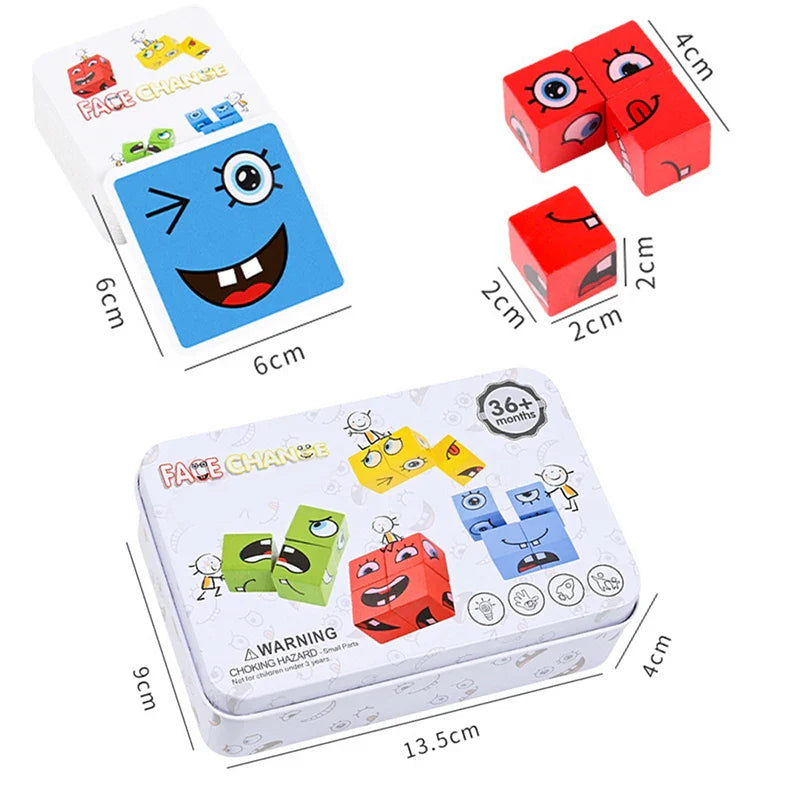 Face Changing Building Blocks Iron box Set Face Change Block Party Board Game Portable Travel Montessori Toy Gift for Boys Girls