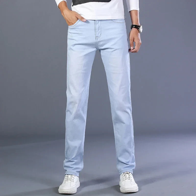 2023 Sulee Brand Top Classic Style Men Spring Summer Jeans Business Casual Light Blue Stretch Cotton Denim Male Trousers