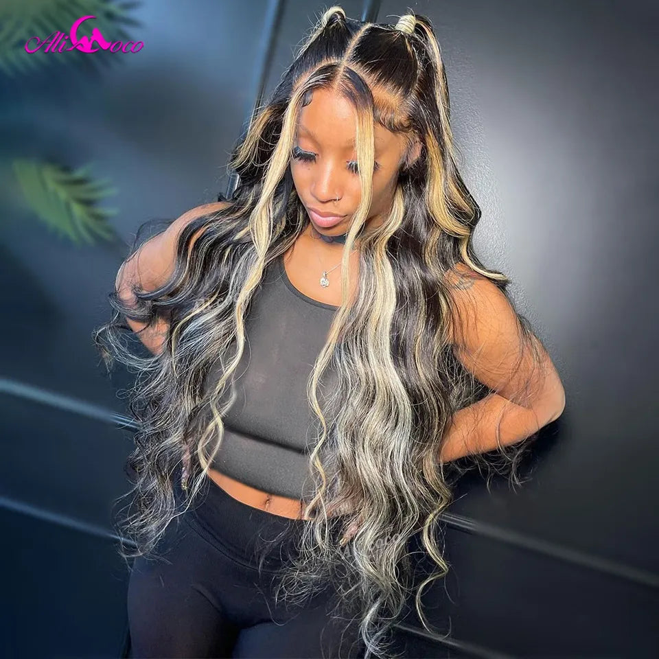 Blonde Highlight Wig Human Hair 13X4 13x6 Body Wave Lace Frontal Human Hair Wigs Glueless Preplucked Human Wigs Ready to Go