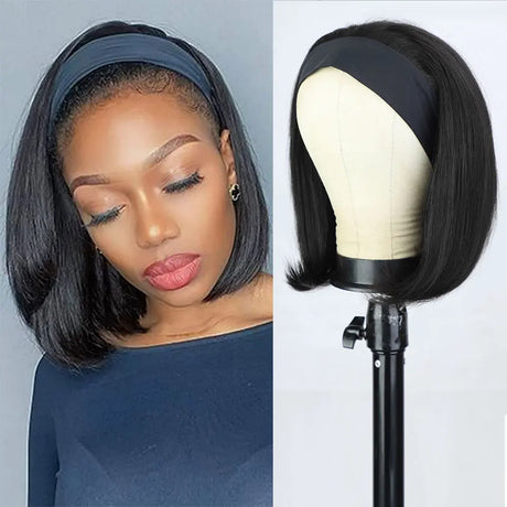 Headband Bob Wig Human Hair Straight Short Bob Wigs For Black Woman Glueless Full Machine Made Brazilian Remy Human Hair Natural