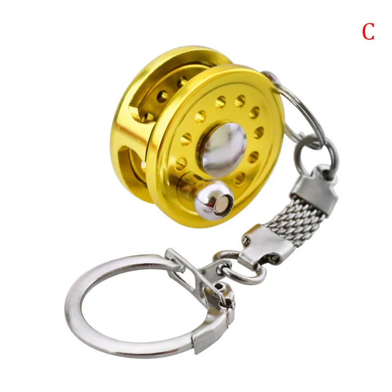 1Pcs Alloy Fishing Reel Drum Pendant Keychain Key Wheel Outdoor Fishing Tackle