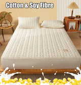 Cotton Quilted Fitted Mattress Cover Solid Color Soy Fibre Fitted Sheet Soft Bed Cover Mattress Topper Protector No Pillowcase