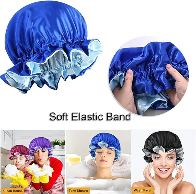 New Women Reversible Satin Bonnet Hair Caps Double Layer Adjust Sleeping Cap Extra Large Round Nightcap Head Wrap Shower Caps