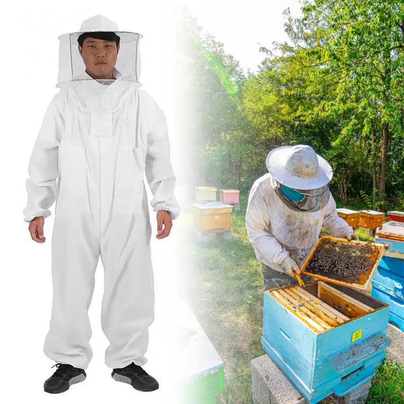 Beekeeping Suit Professional Beekeeping Supplies Cotton Suit With Round Veil Easy to Wear Large Beekeeper Clothing for Men Women