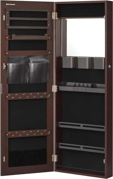 SONGMICS Jewelry Cabinet Armoire, Wall/Door Mount Storage Organizer with Full-Length Frameless Mirror, Lockable Cabinet