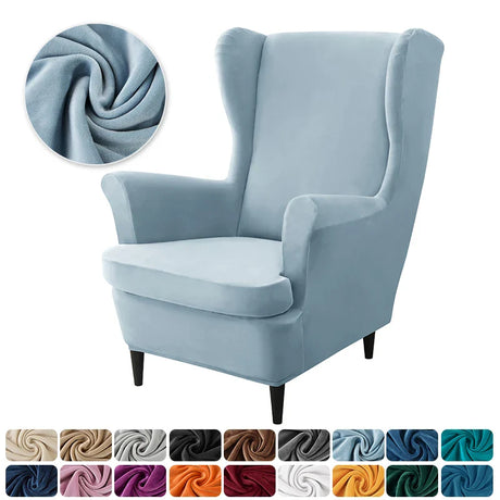 Velvet Wingback Chair Covers Stretch Wing Armchair Cover with Seat Cushion Cover Elastic Sofa Slipcovers Solid Color Sofa Covers