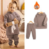 2023 New Arrivals Little Girls Clothing Tracksuit 2 Pieces Set Warm Fleece Plain Top Sweatshirt+Pants Loungewear Suit For Kids