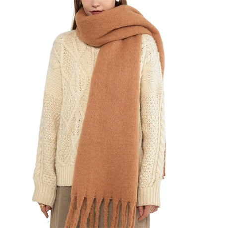 Winter Scarf Women Luxury Autumn Winter Cashmere Scarf Thickened Warm Shawl Classic Tassels Fluffy Scarf Solid Color Soft Shawl