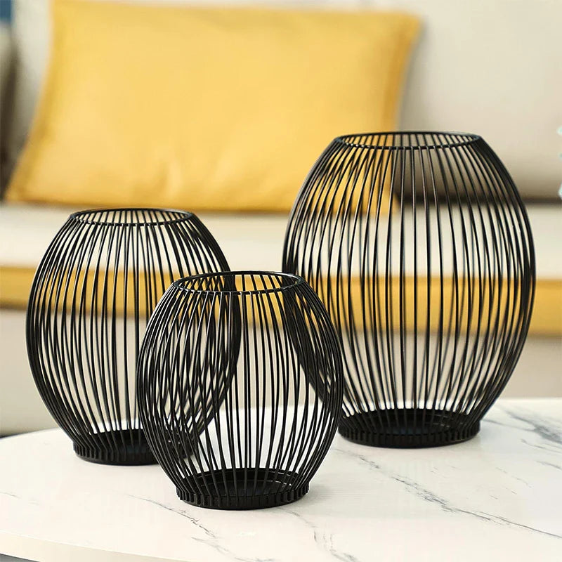 15/19/24cm Black Iron Wire Bird Cage Lantern Shape Candlestick Holder Vintage Craft Wedding Party Table Dinner Decoration