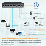 Full Gigabit POE Network Ethernet Switch Unmanaged  Hub 120W 8 POE +2 RJ45 +1 SFP Uplink Ports 1000Mbps 802.3 Af At for CCTV