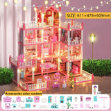 3d Assembly Diy Doll House Miniature Model Doll House Accessories Villa Princess Castle Led Lights Girl Birthday Gift Toy House