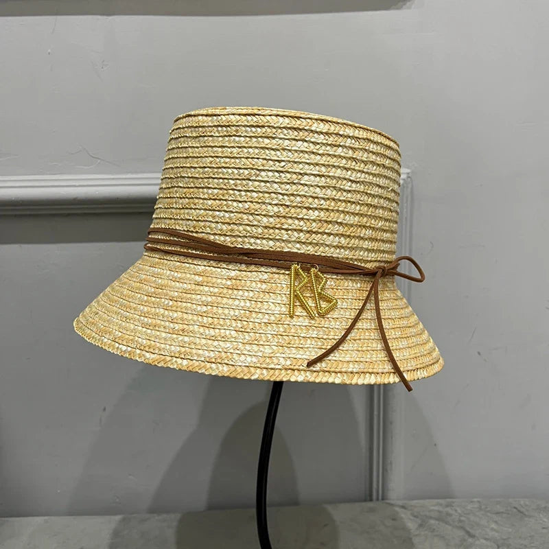 RB Straw bucket Hat for women Retro Elegant outing  along Straw Hat Basin Hat Sun Protection Sun hat in beach