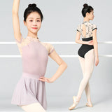 Women Ballet Leotards Stand Collar Embroidery Gymnastics Leotards Adult Ballet Dancing Costumes Short Sleeve Dance Bodysuits