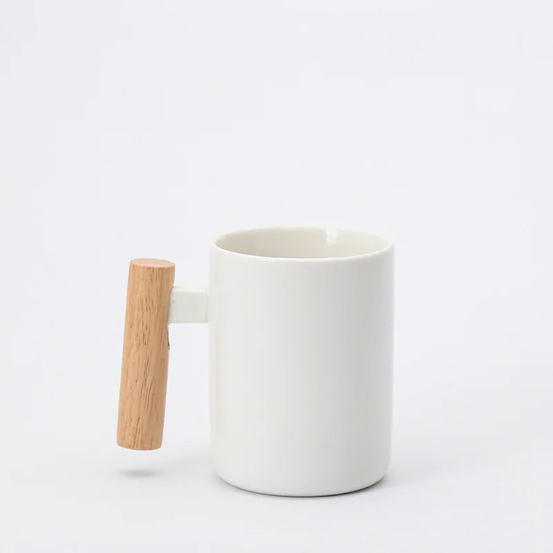 Nordic Wooden Handle Ceramic Porcelain Mug Coffee Cups Literary Water Tea Cup Milk Mug Coffee Cup Drinkware Coffeeware Teaware