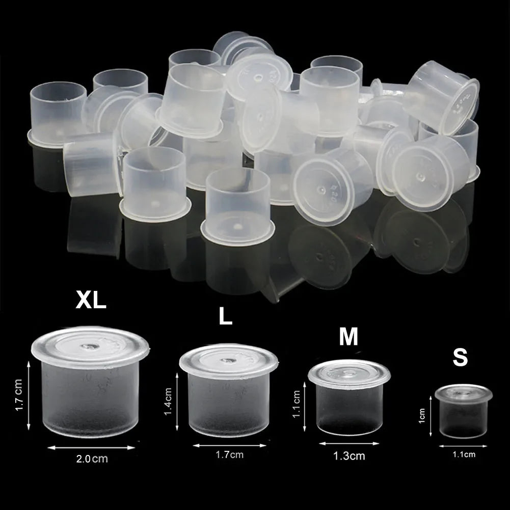 500/1000pcs S/M/L/XL Disposable Microblading Plastic Tattoo Ink Cups Accessories Clear Holder Container Caps