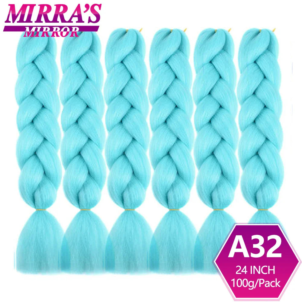 24inch Jumbo Braids Synthetic Hair For Box Braid Ombre Braiding Hair Extensions Three Tone Black Brown Blue Pink Mirra’s Mirror