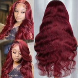 Burgundy 99J 13x6 Body Wave Lace Front Human Hair Wig HD Transparent Lace Frontal Wigs Brazilian Red Colored Remy Wigs for Women