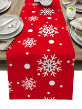 Christmas Snowflake Texture Linen Table Runners Wedding Decoration Washable Holiday Party Dining Table Runner Table Decoration