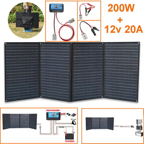 100w Foldable solar panel portable solar charger 12v battery power station 5v usb mobile phone power bank laptop camper hiking