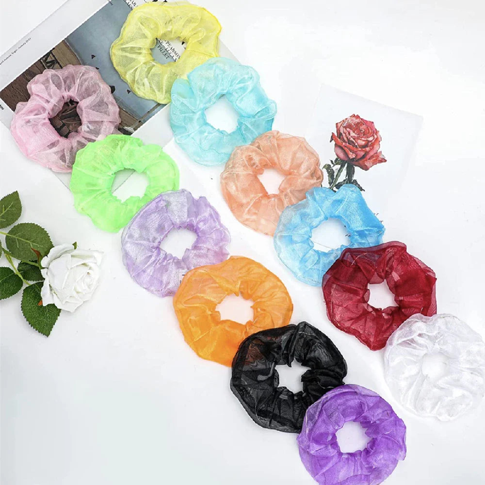 12PCS LED Mix Color Wholesale French Elastic Hair Scrunchies For Women Hair Ties Rubber Band Hair Rope Grils Accessories