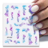 Purple Marble Nails Stickers Smoke Design Manicure Decals Golden Wave Lines Nail Slider Blooming Ink Sticker