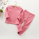 Spring Autumn Fall Winter Boys Girls Kids Cotton Clothes Set Rib Fabric Shirt + Pants Children Loungewear