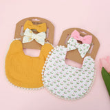 3Pcs/Set Baby Flower Bibs & Headbands Bow Nylon Hairbands Double Side Saliva Towel Feeding Burp Cloth Scarf Boys Girls Headwear