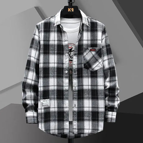 Spring Autumn Men Plaid Shirt Coats New Fashion Versatile Loose Male Clothes Korean Vintage Casual Long Sleeve Cardigans Jackets